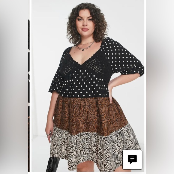 ASOS mixed print babydoll minidress cheetah polka dots size 18w worn one time - Picture 1 of 5